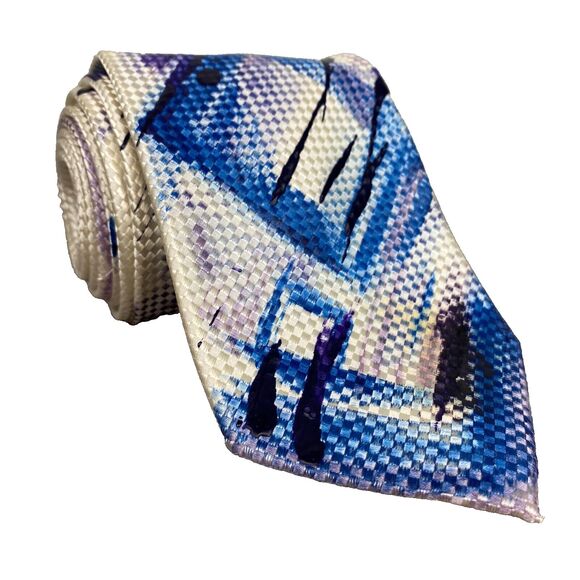 Imani Uomo Tie Men's 61x3.25 White Painted Unique Rare Medallion Signed Unique! - Picture 1 of 12